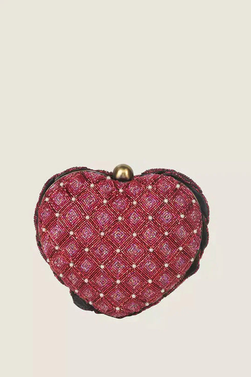 Isa Beaded Heart Clutch – Red